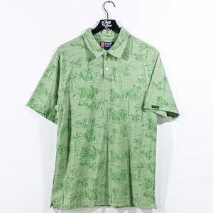 Chaps Ralph Lauren Palm Tree Hawaiian Floral Polo Shirt AOP Large Y2K Preppy